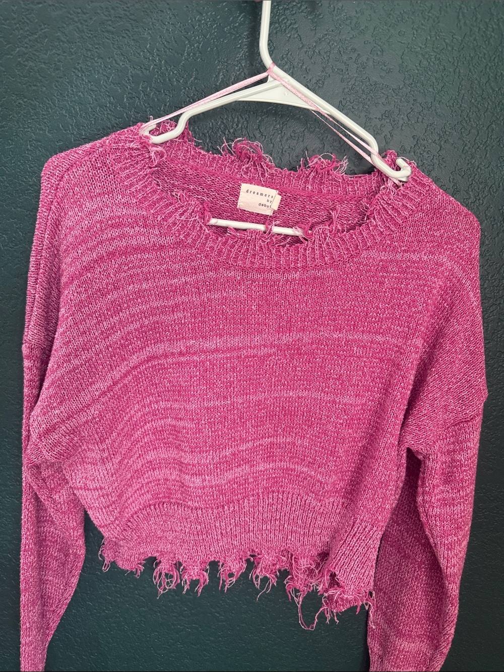 Frayed Hem Crop Sweater Pink/Purple